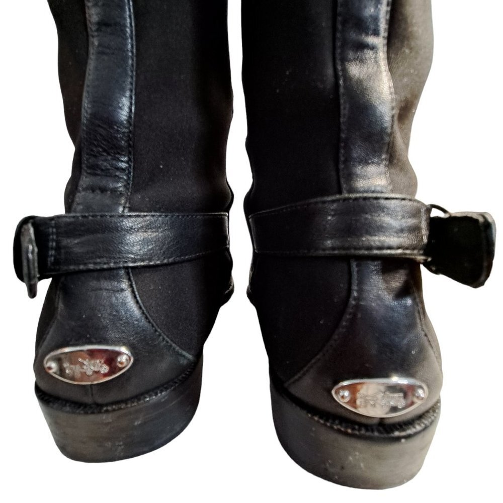 Coach Liza 50/50 Women's Black Tumbled Leather & Panel Tall Boots Size 6B - Picture 7 of 10